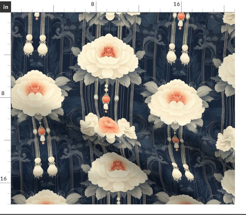 Thumbnail: The Lacquered Bloom 4 Navy by Marta Rusin Fat Quarter