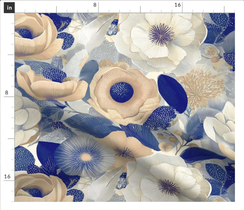 Thumbnail: The Ink Flower  in Cobalt Blue by Marta Rusin Fat Quarter