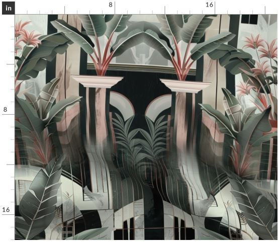 Thumbnail: Art Deco parlour in emerald by Marta Rusin fat quarter