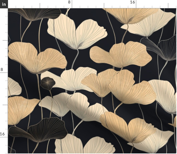 Thumbnail: Deco gingko in shadowgold by Marta Rusin fat quarter