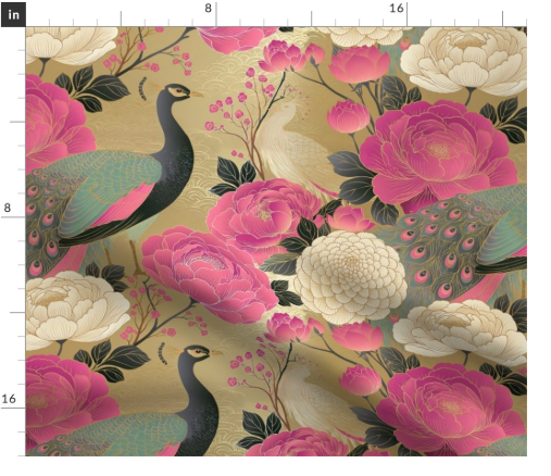 Thumbnail: Peony Court 5 in  Fuchsia Gold by Marta Rusin Fat Quarter
