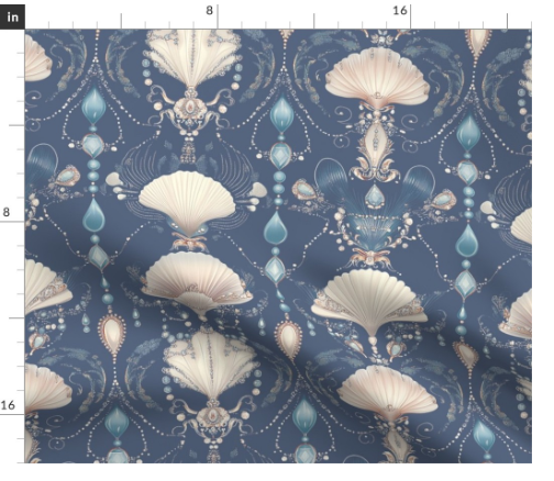 Shell Nouveau 8 Storm Blue by Marta Rusin Fat Quarter