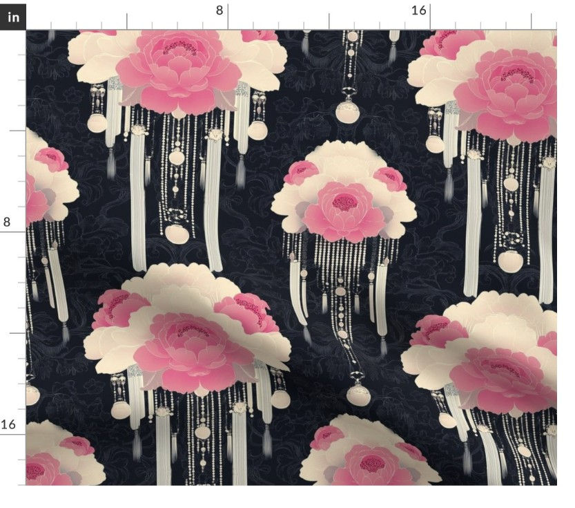 Thumbnail: The Lacquered Bloom 1 in Onyx  by Marta Rusin Fat Quarter