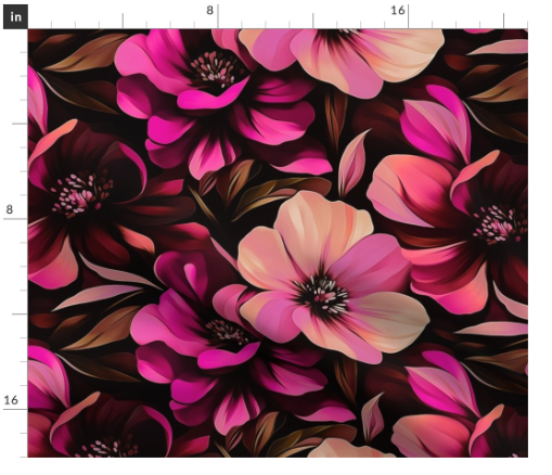Thumbnail: Painted Bloom 3  Magenta by Marta Rusin Fat Quarter
