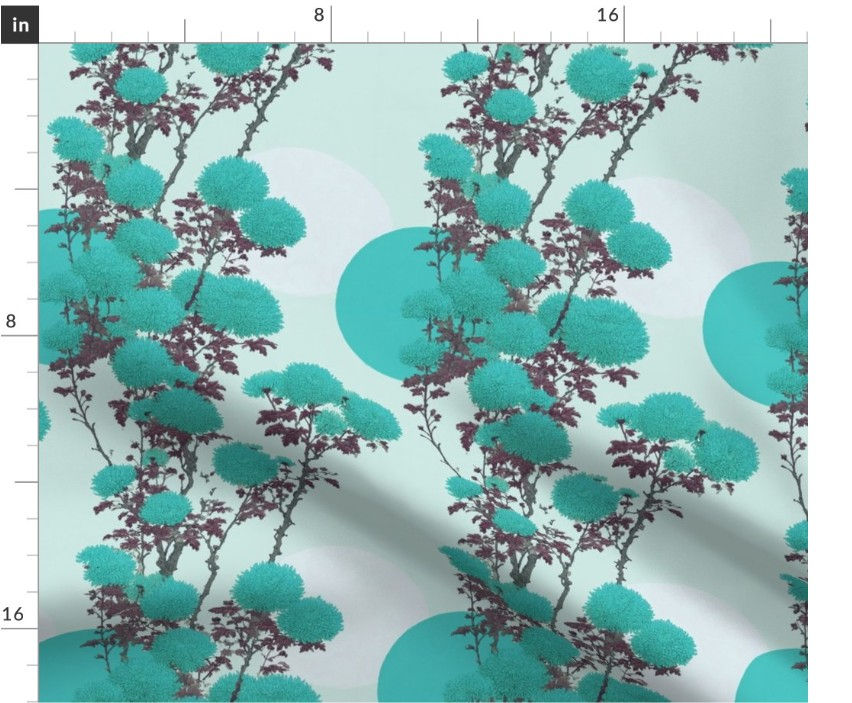Thumbnail: The Kiku Garden 2 in  Turquoise  by Marta Rusin Fat Quarter