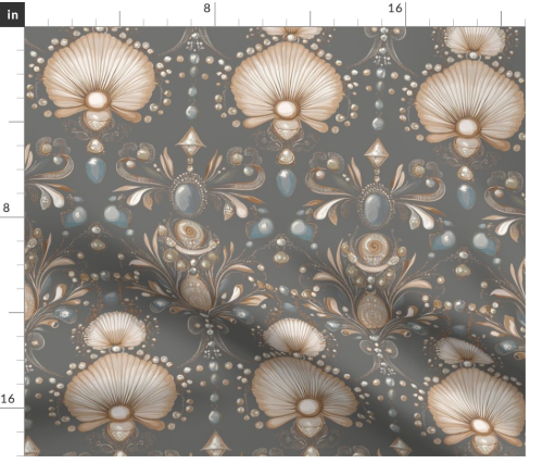 Thumbnail: Shell Nouveau 2 in Stone Grey by Marta Rusin Fat Quarter