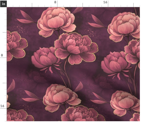 Thumbnail: Peony Fresco 3 in Mulberry by Marta Rusin Fat Quarter