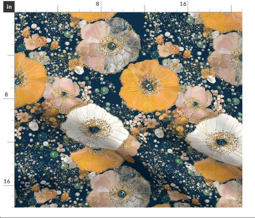 Thumbnail: The Crystal Bloom 2 in Blue by Marta Rusin Fat Quarter