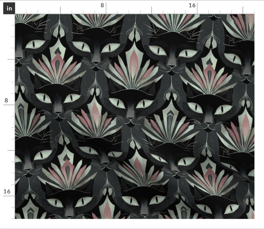 The Black Cat 4 in Silver by Marta Rusin Fat Quarter