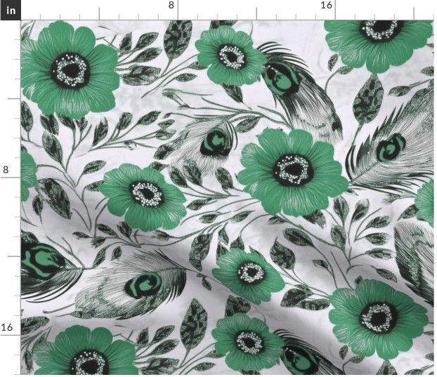 Thumbnail: poppy luxe in  in emerald by Marta Rusin fat quarter