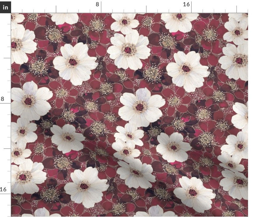 Thumbnail: The Faceted Florals 3 in Wine by Marta Rusin Fat Quarter