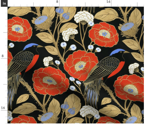 Thumbnail: Aviary Garden 3 in Crimson by Marta Rusin Fat Quarter
