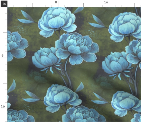 Thumbnail: Peony Fresco 3 in Turquoise by Marta Rusin Fat Quarter