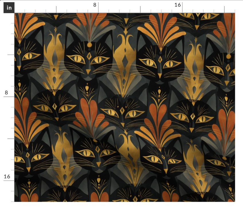 The Black Cat 2 in Gold by Marta Rusin Fat Quarter