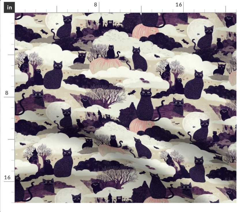 Thumbnail: The Halloween Cats 3 in Purple Haze by Marta Rusin  Fat Quarter