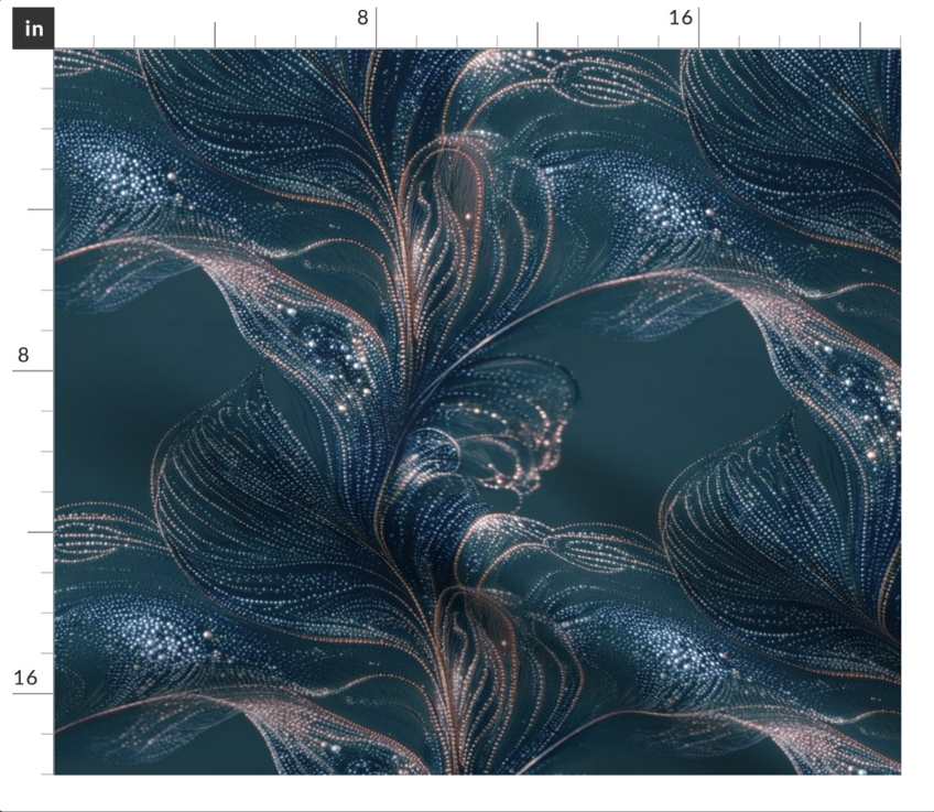 Thumbnail: The Aurora Feather 5 in Blue by Marta Rusin Fat Quarter