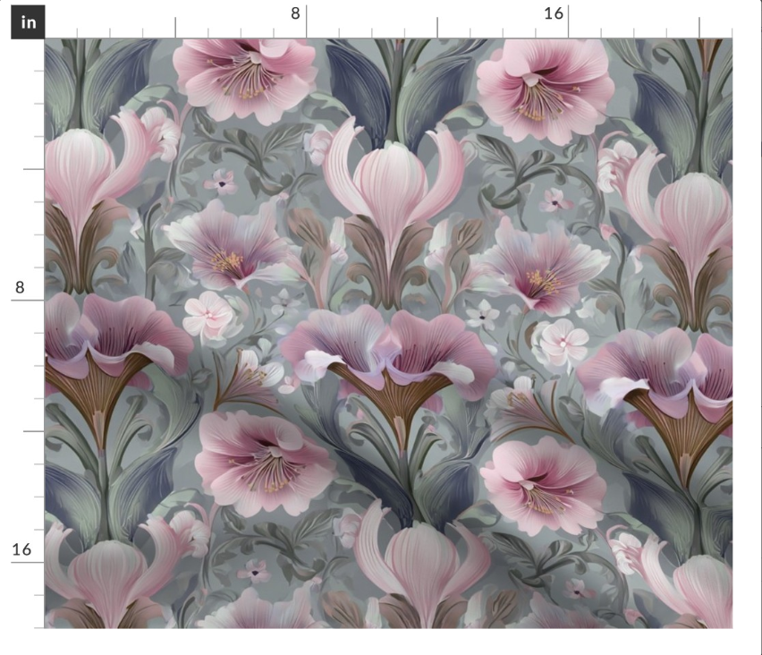 Thumbnail: The Flora Romantica 9 in Gris by Marta Rusin Fat Quarter
