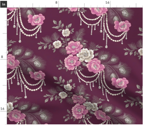 Thumbnail: Pearl Corsage 1 in Burgundy by Marta Rusin Fat Quarter