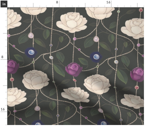 Thumbnail: Bijou Rose 4 in Graphite by Marta Rusin Fat Quarter