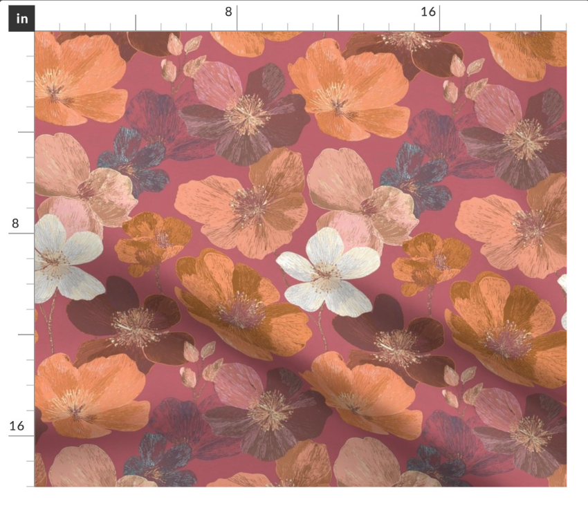Thumbnail: The Floral Rhapsody 3  in Faded Mauve  by Marta Rusin  Fat Quarter