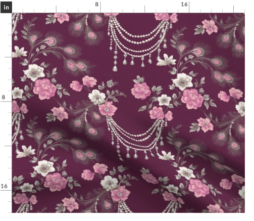 Thumbnail: Pearl Corsage 2 in Burgundy by Marta Rusin Fat Quarter