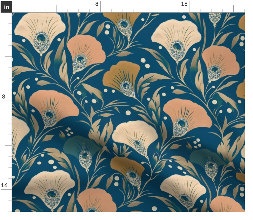 Thumbnail: Feathered Bloom 1 in Emerald by Marta Rusin Fat Quarter
