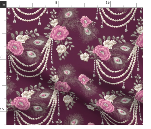 Thumbnail: Pearl Corsage 3 in Burgundy by Marta Rusin Fat Quarter