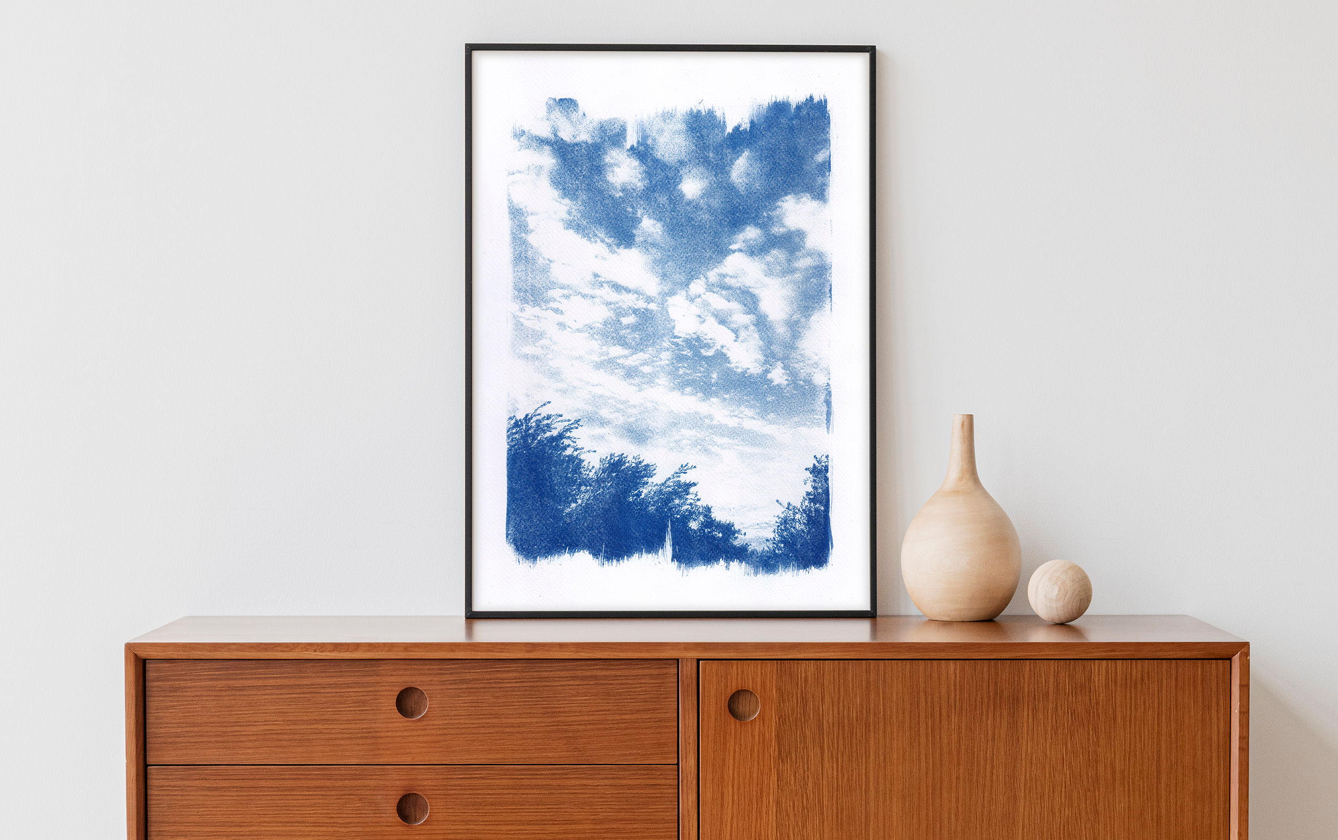 הדפס שמש כחול של עצי זית ושמיים