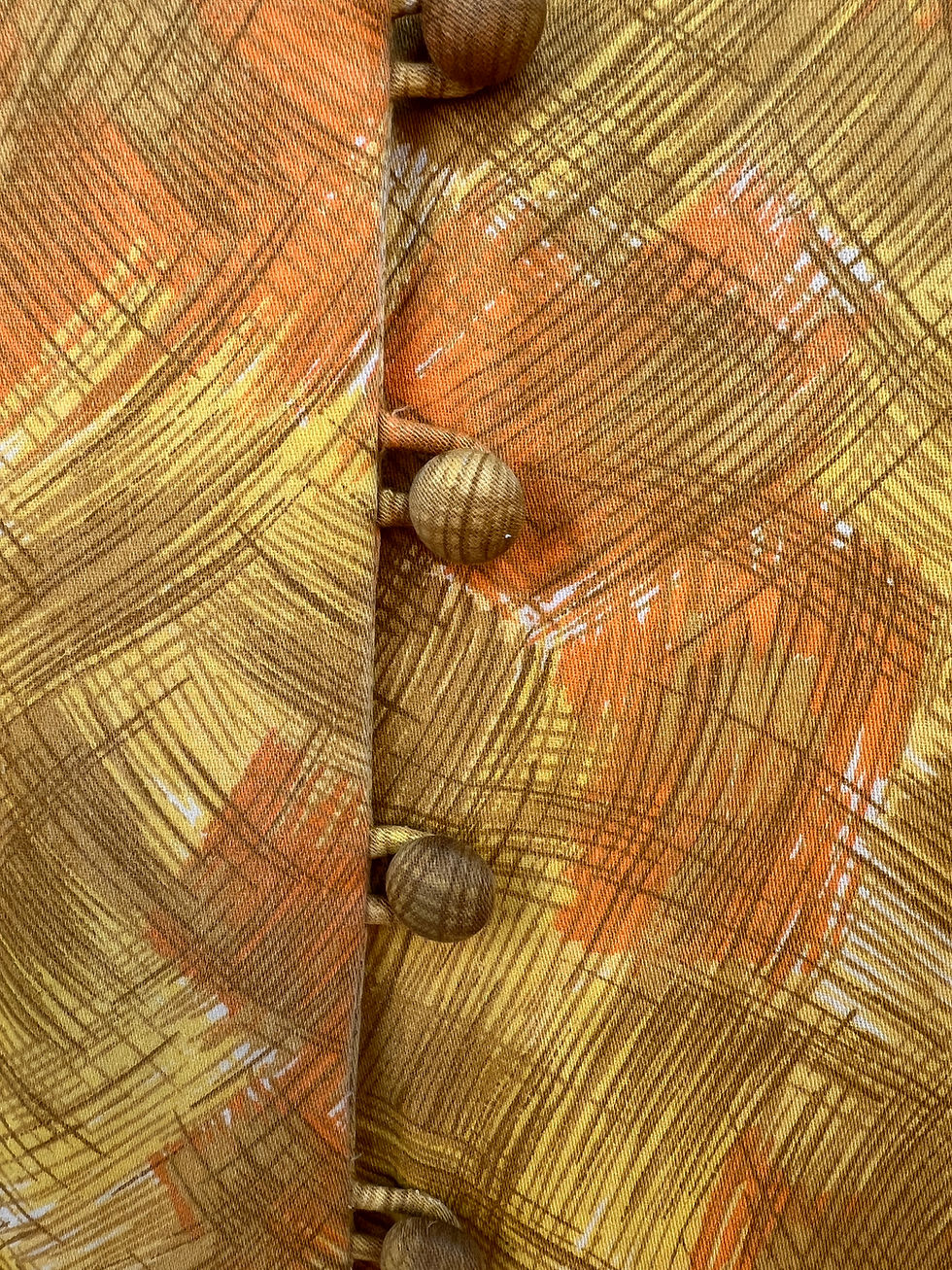 Thumbnail: 1960s Yellow and Orange Crosshatch Shift Dress, L