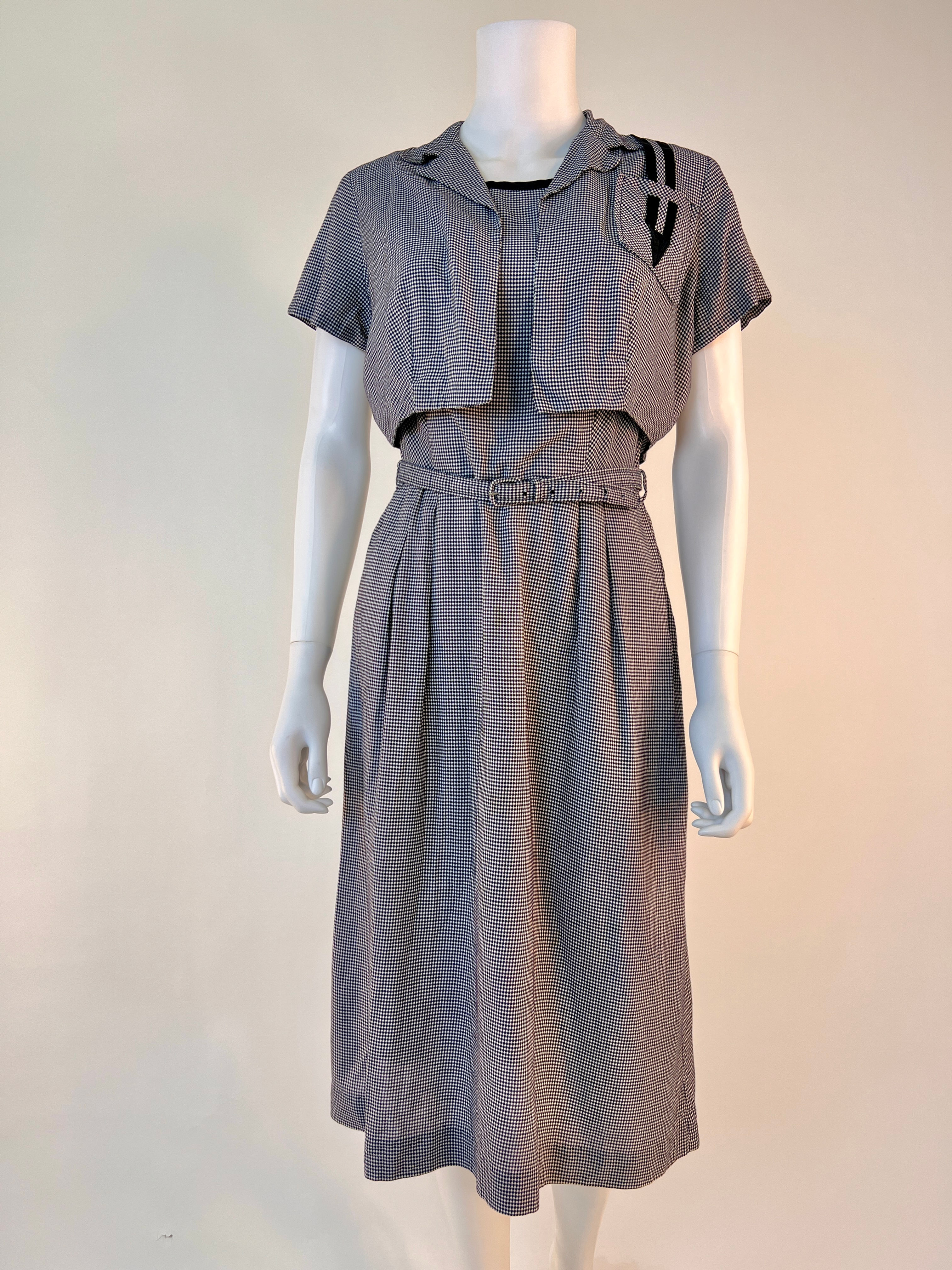 1950s Black and White Gingham Dress Set, M/L