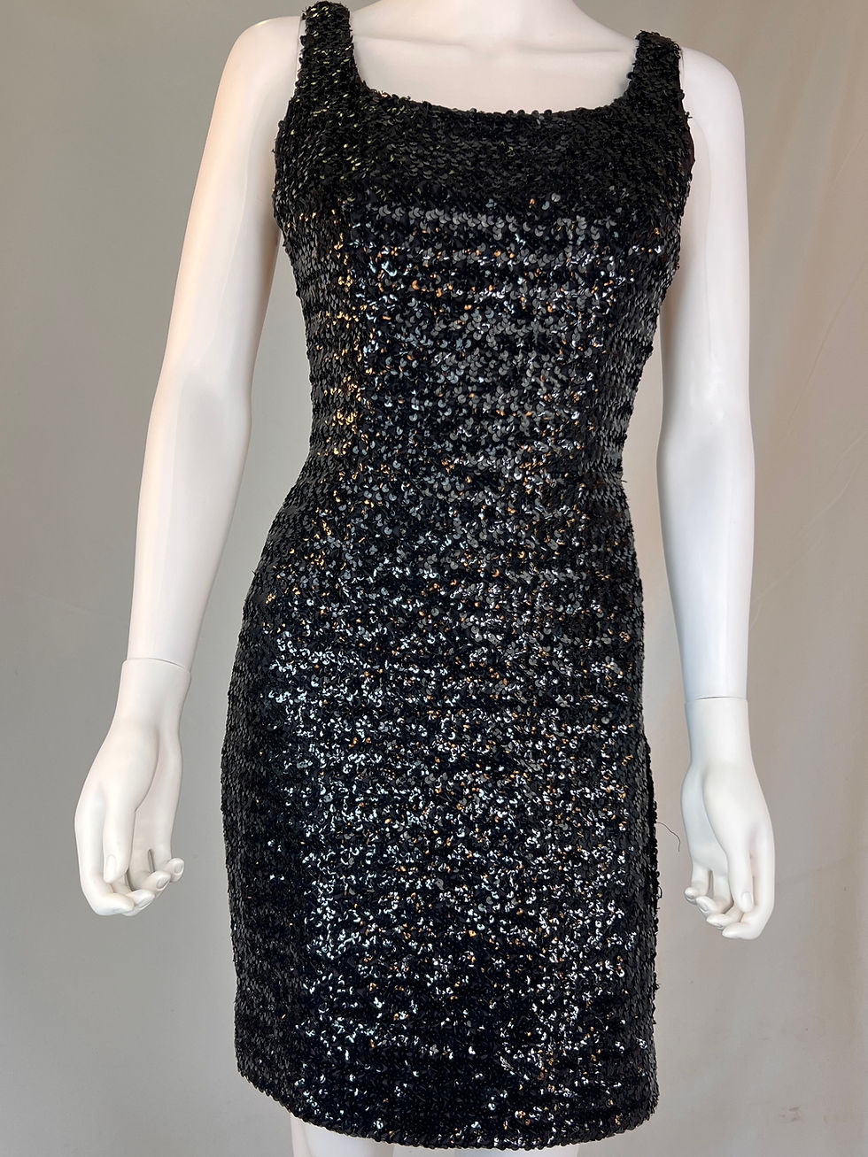 Thumbnail: Vintage Black Sequin Mini Dress, XS