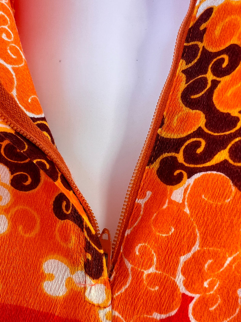 Thumbnail: 1970s DayGlo Orange Authentic Hawaiian Maxi Dress, S/M