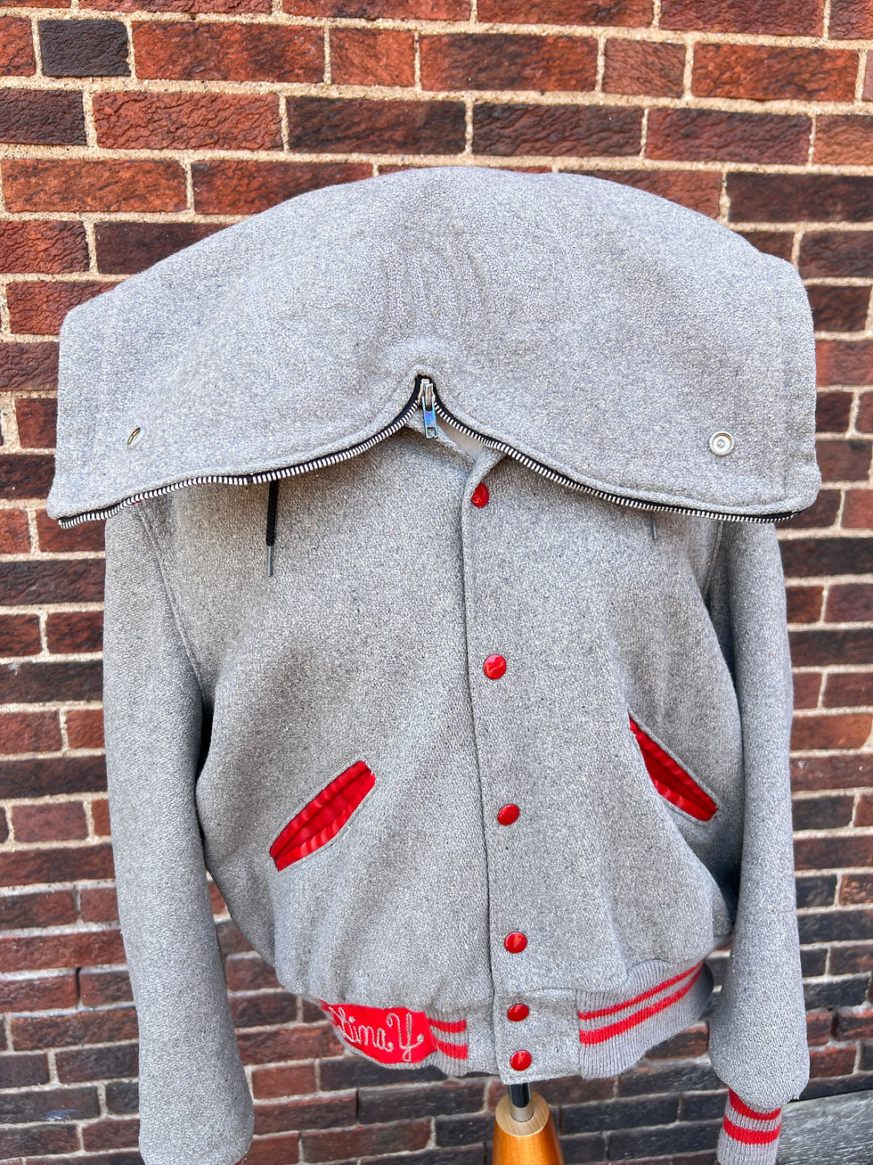 Thumbnail: 1983 Grey and Red Wool Letterman Jacket with Chainstitching