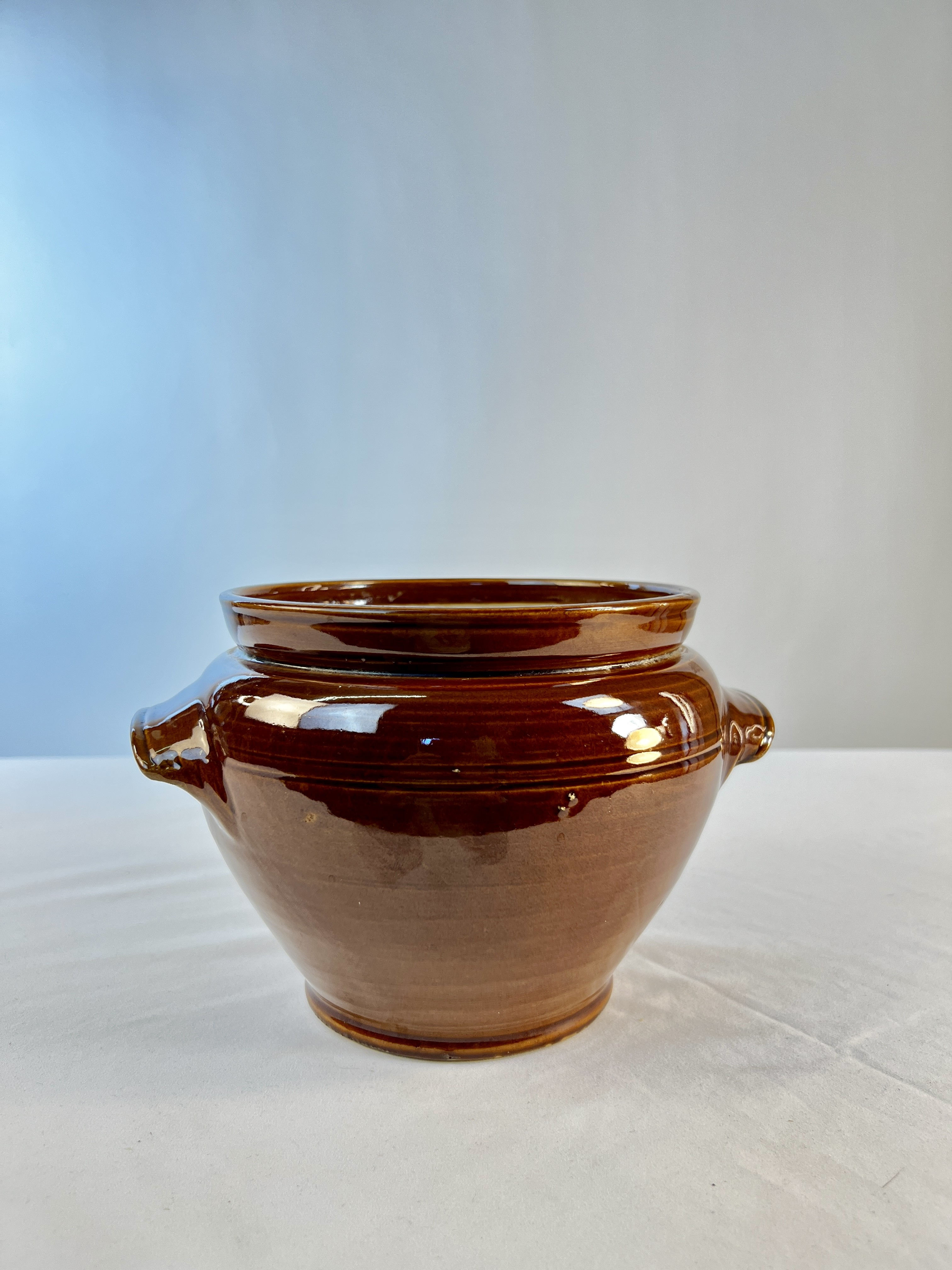 Mid-Century Brown Stoneware Ceramic Crock