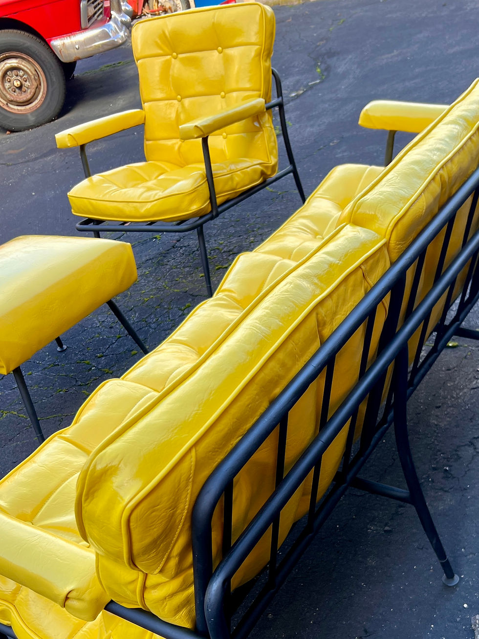 Thumbnail: 1970s Homecrest Tufted Yellow Vinyl Lounge Set, 5 Pieces