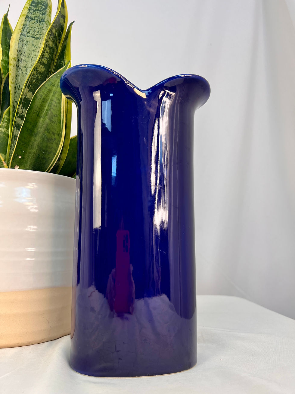 Thumbnail: Bitossi Midcentury  Dark Blue Italian Pottery Vase with Tulip Style Lip