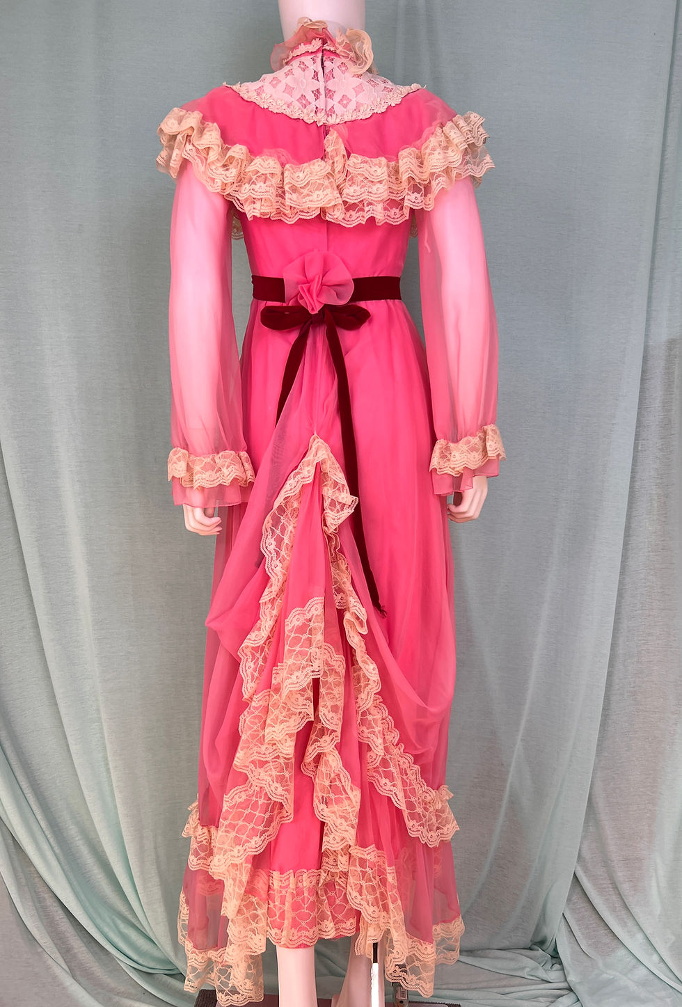 Thumbnail: Hot Pink & Lace 1960s Formal Dress, XS