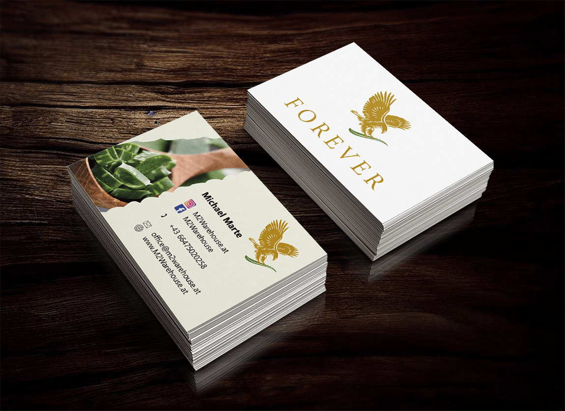 🔹 Forever Living Visitenkarten Aloe #4 – Rückseite Classic mit Wellenrand und Aloe-Foto