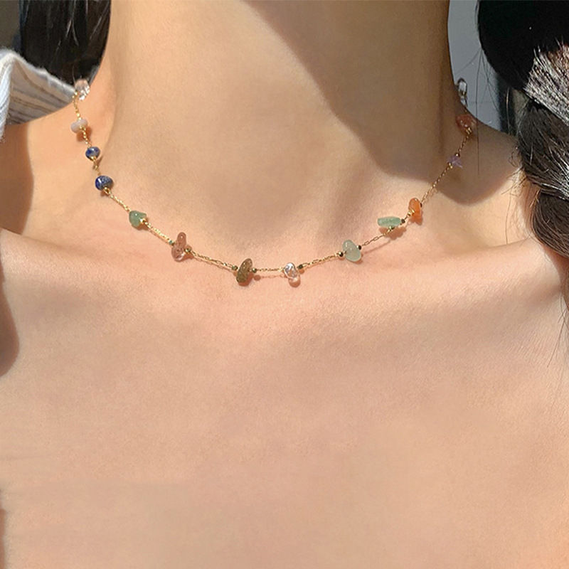 Thumbnail: Trendy Cute Sweet Natural Stone Necklace for Women Girls Summer Simple Crystal C