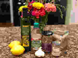chicken marinade ingredients with flowers