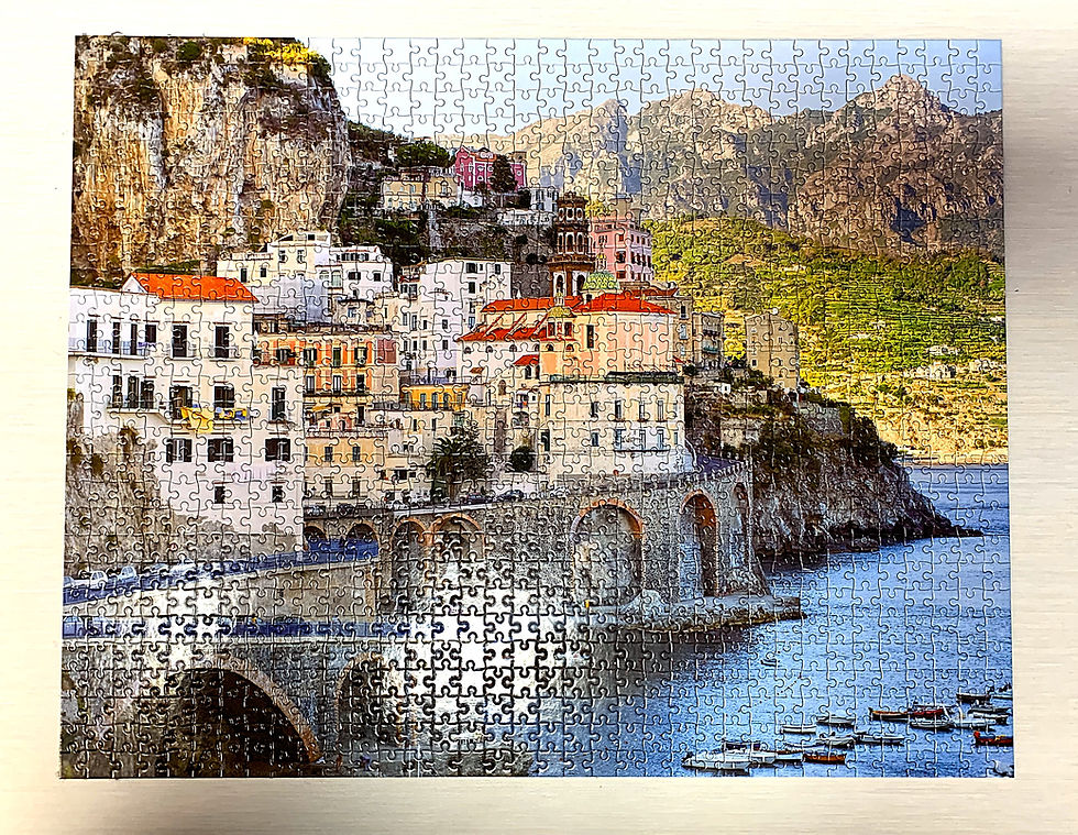 Community members working together on the puzzle