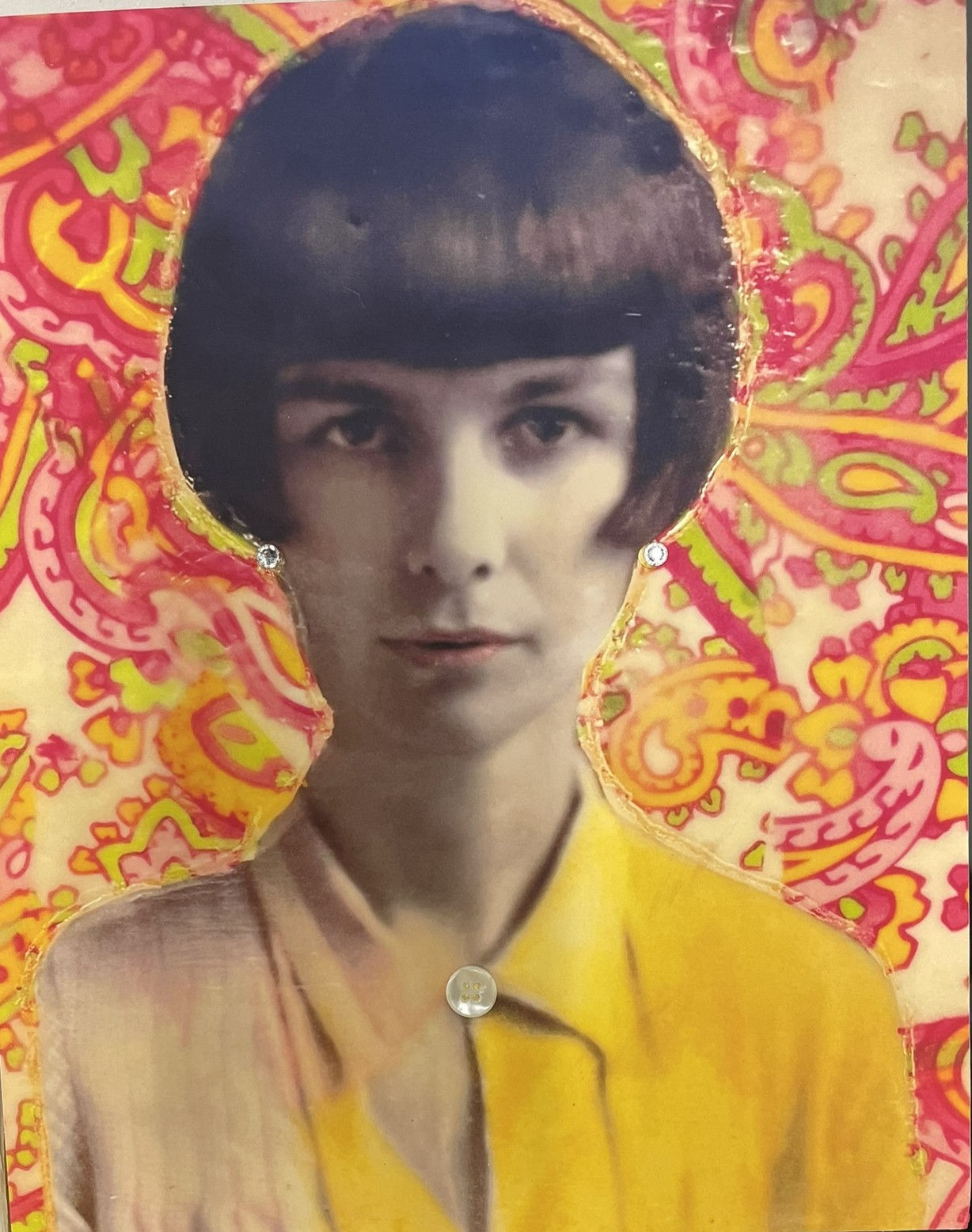 Mod Woman Embellished print on wooden panel