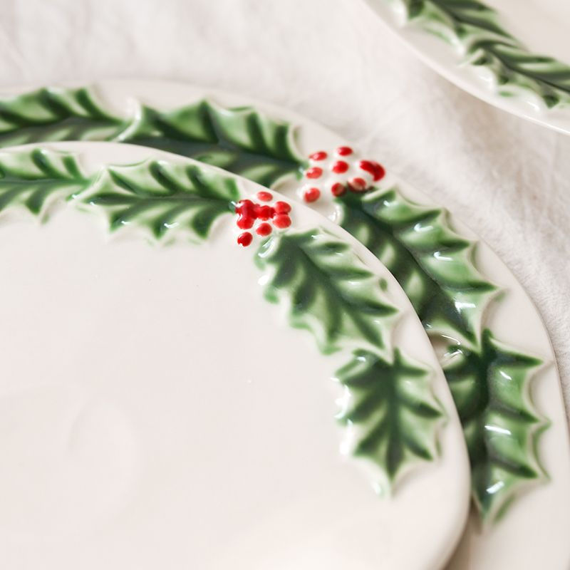 Thumbnail: Embossed Christmas Mistletoe Ceramic Plates