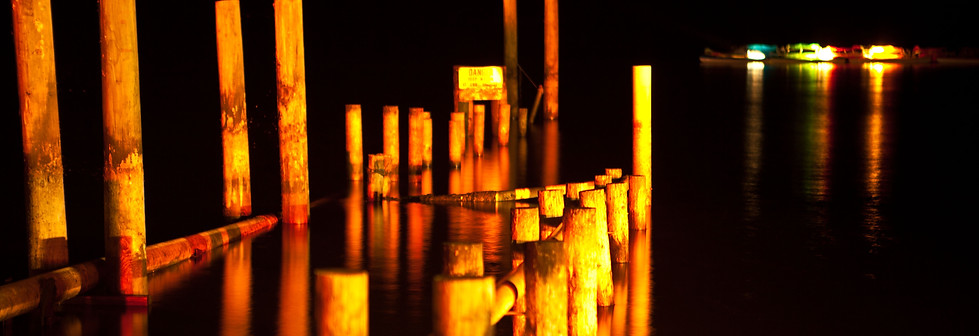 Lake Bolac pier bollards at night