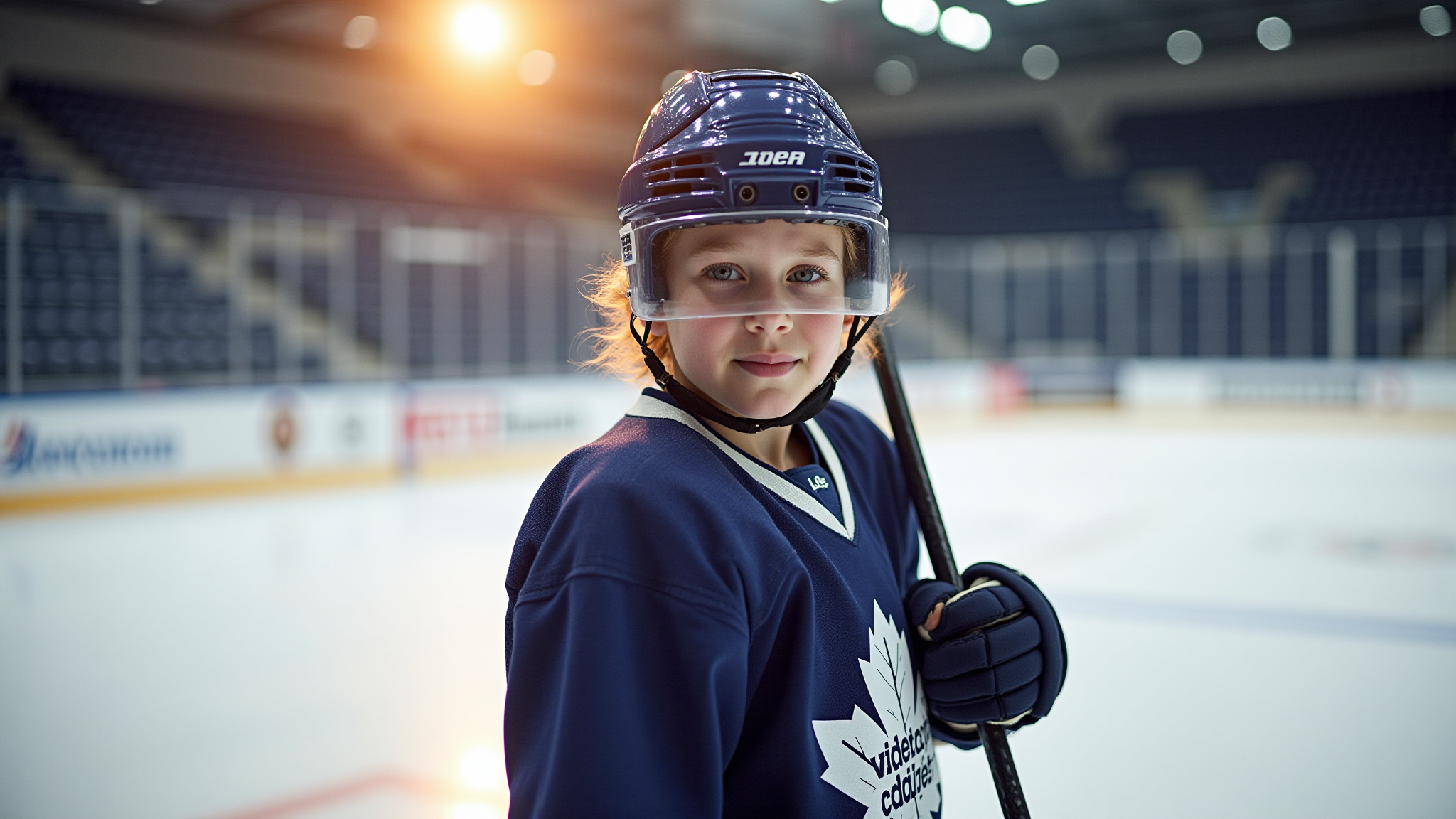 Youth hockey player in full gear