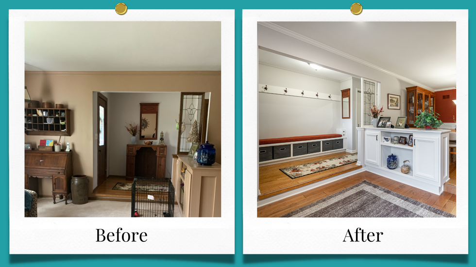 Brookfield Home Remodeling, Brookfield Residential Remodeler, Brookfield General Contractor, Brookfield Home Designer, Entryway, mudroom, New Flooring, custom designs, custom build, vintage furniture makeover, vintage furniture integration