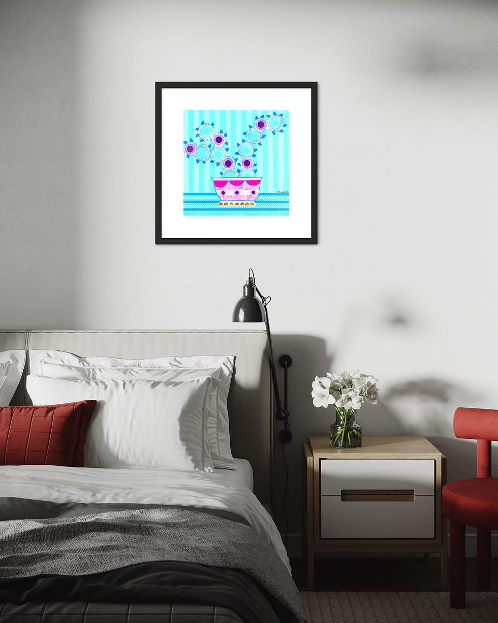 Thumbnail: Picture in a frame featuring flowers on a bedside table, The Ivy and David Galan Studio