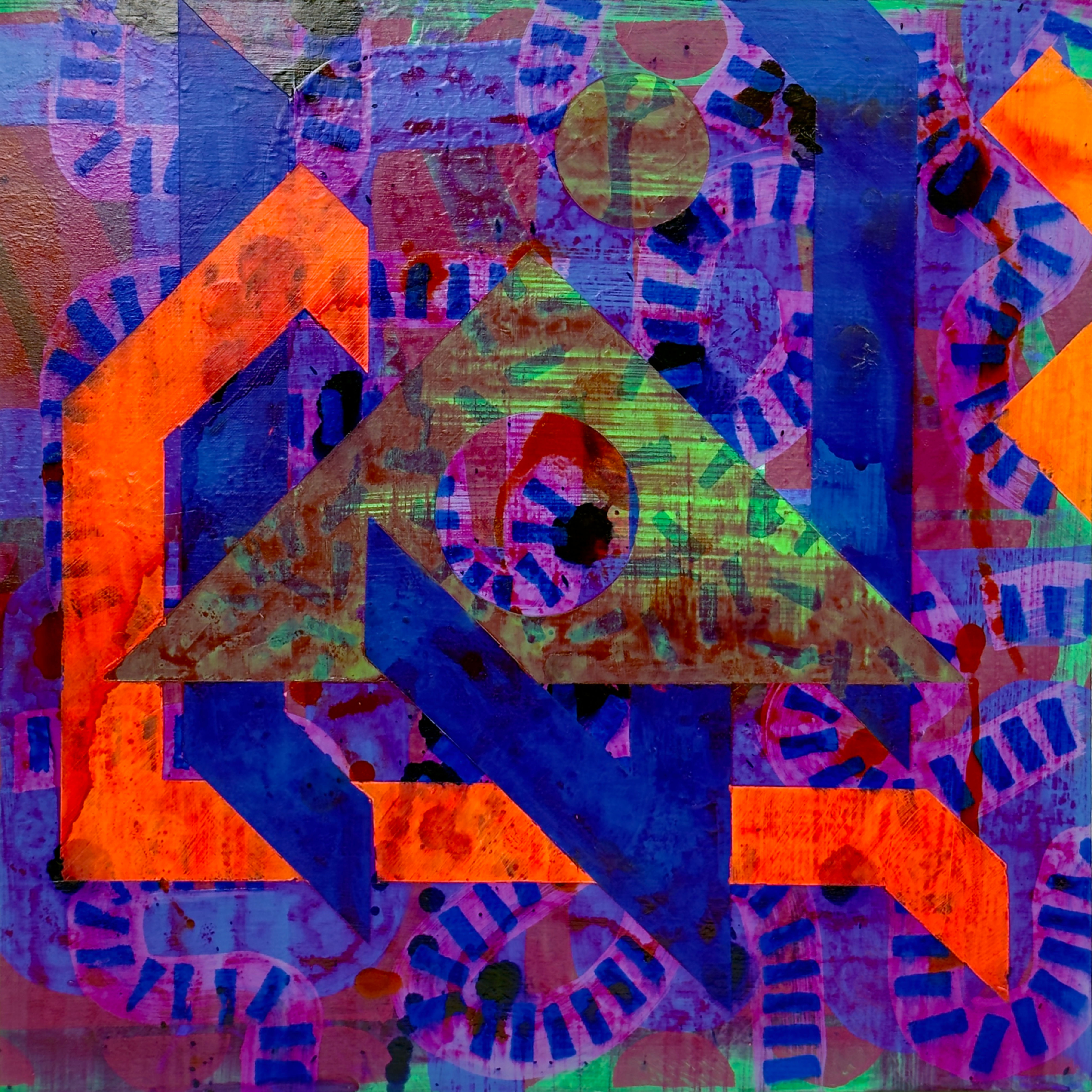 colourful abstract painting geometry orange blue