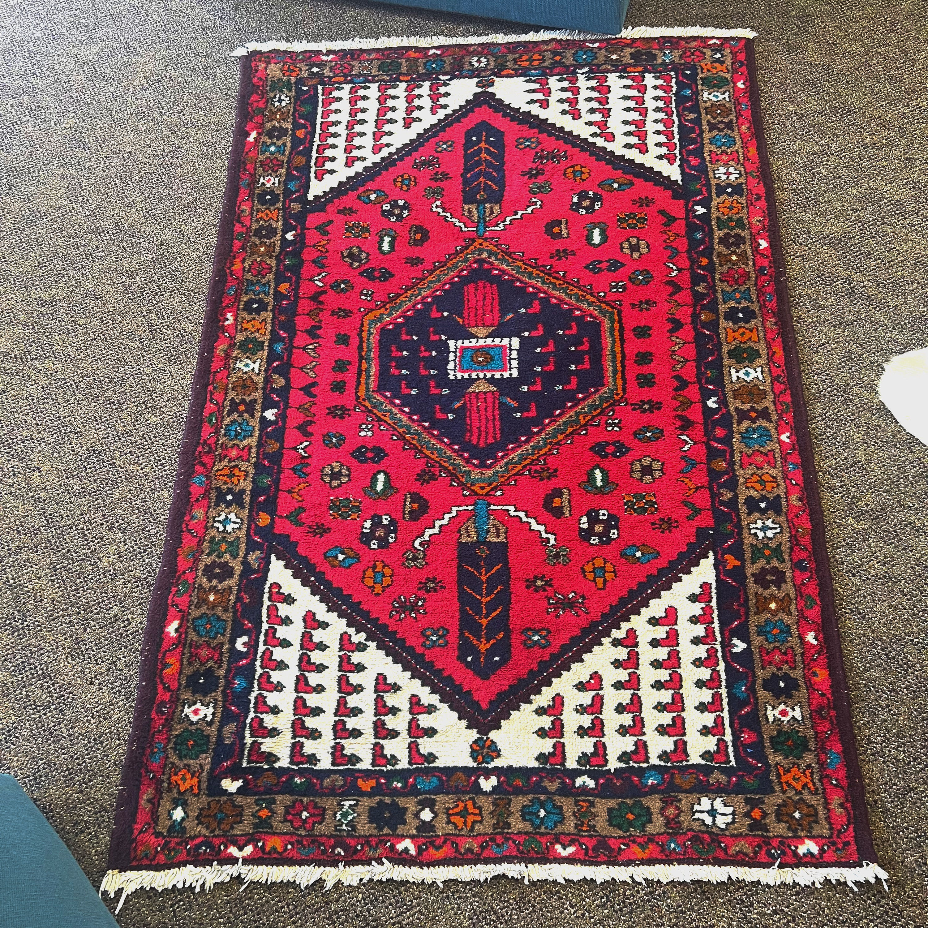 tribal rug - red + white 3x5 wool