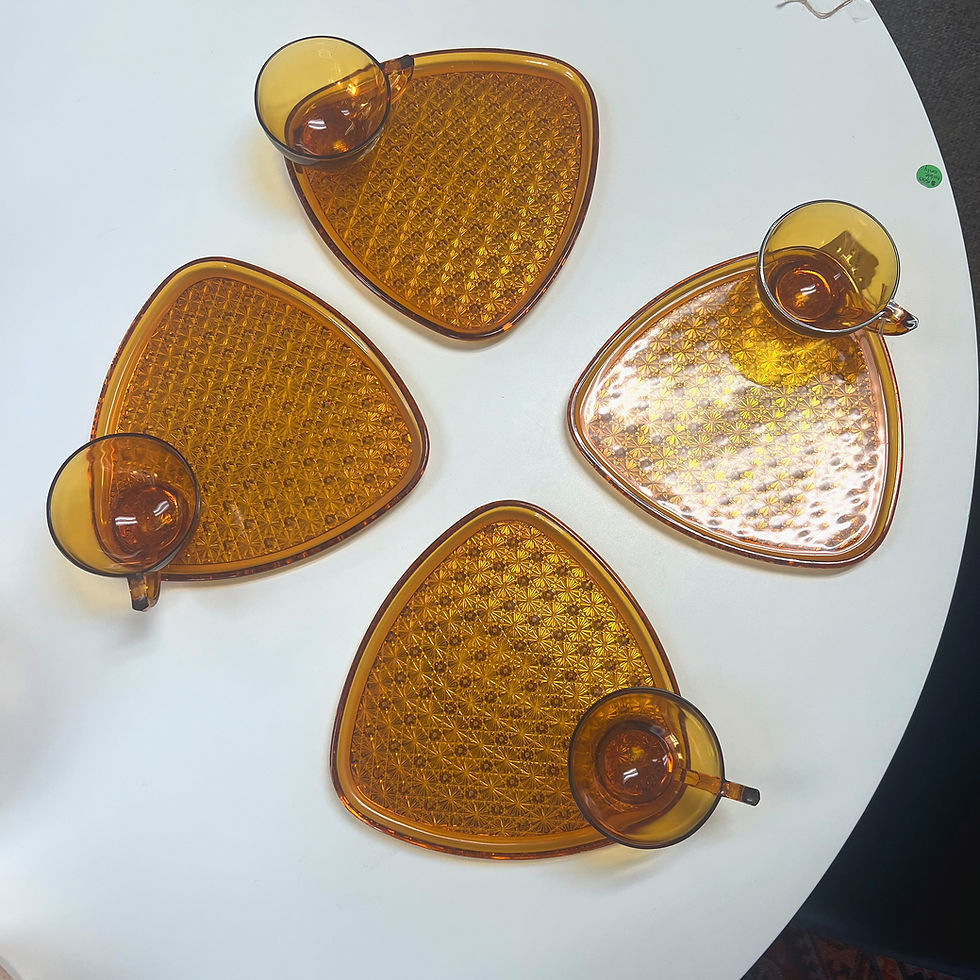 Thumbnail: amber glass plate + cups, set of 4 (8 total)